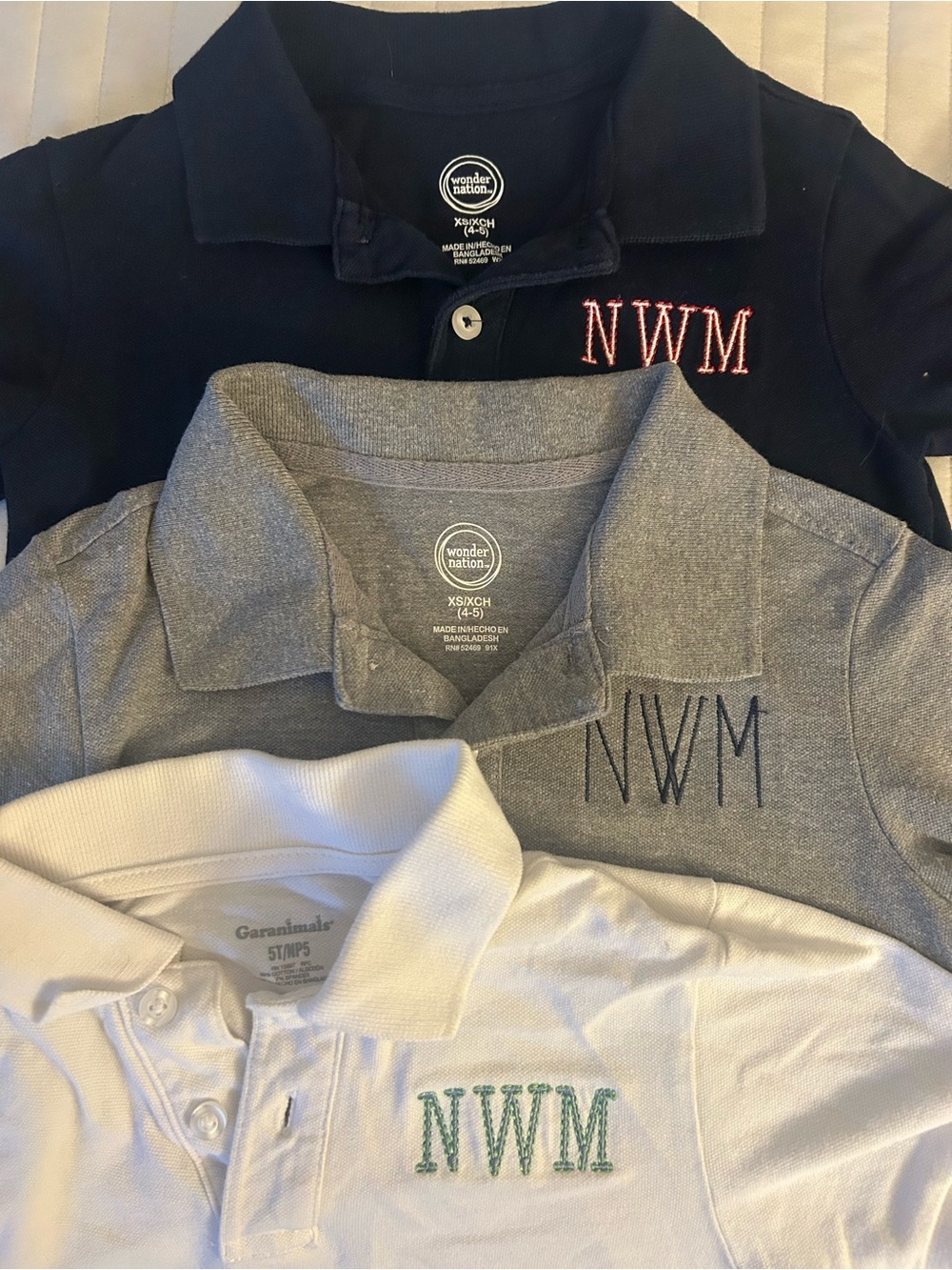 Wonder Nation Boys' Polo Shirt - Navy, Gray, White - NWM Embroidery